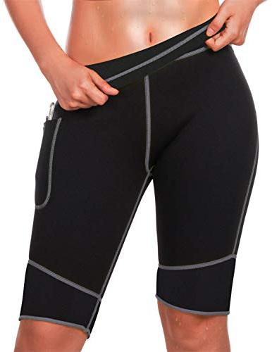 TrainingGirl Women's Hot Neoprene Sauna Sweat Shorts with Pocket Weight Loss Slimming Pants Workout Body Shaper Yoga Leggings (Black, L (See in Last Picture))