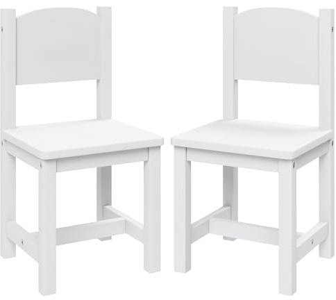 Timy Toddler Wooden Chair Pair, Kids Furniture for Eating, Reading, Playing 2 Pack (White)