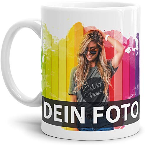 Tasse selbst individuell gestalten/Personalisierbar mit eigenem Foto Bedrucken/Fototasse/Motivtasse/Werbetasse/Firmentasse mit Logo/Weiß Glanz
