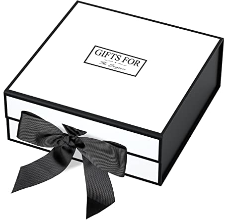 JiaWei Geschenkbox 28 x 28 x 10,5 cm Mittel, Geschenkkarton mit Magnetisch Deckel und Schleife für Hochzeiten, Geburtstage, ubiläen Geschenkverpackung Box mit Grußkarten - Weiß