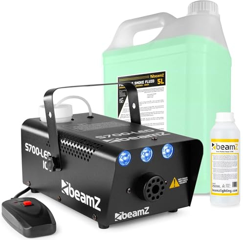 BeamZ S700LED ICE Nebelmaschine mit Lichteffekt 700 Watt inkl. 5 Liter Nebelfluid + Reiniger, Rauchmaschine mit LED, Fog Machine, Kabelfernbedienung, für DJs, Hauspartys, Hochzeiten, Veranstaltungen
