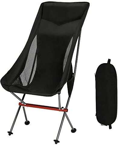 SHALLWE Lightweight Highback Camping Chair, Folding Backpacking Chair(Black