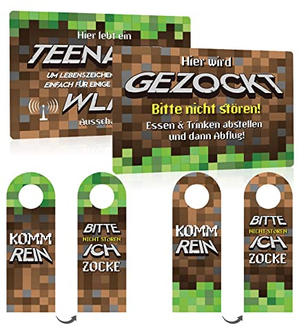 4er Set Blechschild Teenager Wlan 20x30cm - Hier wird Gezockt Türschilder -Türhänger Bitte Nicht Stören Ich Zocke - Wand-Schild Deko Geschenk für Fans von Kinder-zimmer Spielzimmer