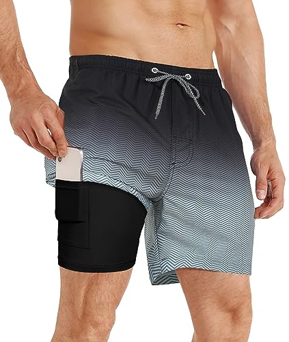 APTRO Mens Swimming Shorts Swimming Trunks Men Compression Liner Swim Shorts 7 Board Shorts Gradient Black MK173 L