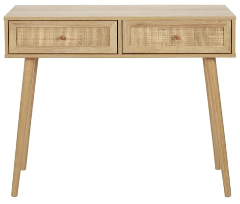 AltoBuy Maya - Console 2 Tiroirs Effet Bois et Façades Rotin