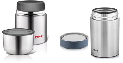 Reer 90430 - Edelstahl -Warmhaltebox für Nahrung mit Becher, 350ml & Edelstahl-Warmhalte-Box PURE für Baby-Nahrung, 300 ml, silber 90408 W