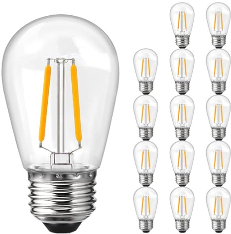 ROMANJOY E27 S14 Bulb Outdoor for Garden String Lights Replacement, 15Pack | 2W Equivalent 20W, 2700K Warm White, 220-240V, Shatterproof Festoon Bulbs for Patio/Wedding/Festival Decor