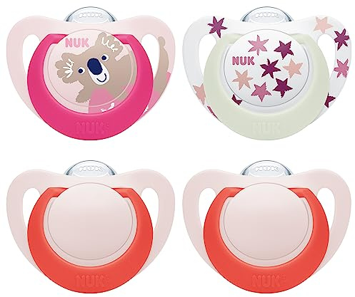 NUK Star Day & Night babynapp | 18-36 månader | Lugnar 99% av barnen | BPA-fri silikonnapp | Med ljuseffekt för att enkelt hitta i mörkret | Koala | 4 stycken