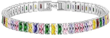 OBCPD 925 Sterling Silber Buntes Edelstein Moissanite Diamant 18cm Tennis Armband für Frauen Armreif Schmuck