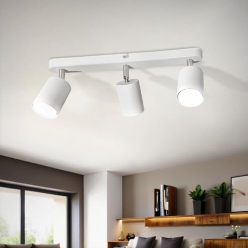 Sweier LED Deckenstrahler 3 Flammig Lampenhalter Winkelverstellbar, Kaltweiß 6000K 5W 450LM, Weißer Drehbarer GU10 Deckenlampe Spot, für Küche, Wohnzimmer, Schlafzimmer