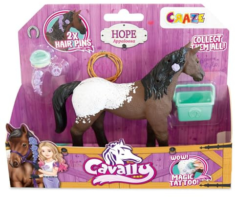 Cavally Box Set Hopp – hästleksak för samling, realistisk hästfigur med tillbehör och specialeffekter, Appaloosa-häst leksak flicka