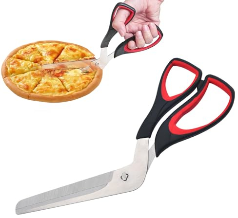 MisFun Pizzaschere, Pizzaschneider mit Scharfer Edelstahlklinge in Lebensmittelqualität und Weichem Griff, Pizzamesser Pizza Zubehör Multifunktionale Küchenschere, Pizza Tools 27CM
