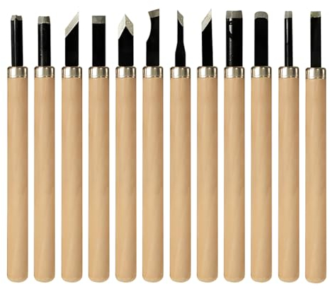 GNHG 12 pezzi Kit di sgorbie per legno,legno da intaglio,strumenti per intaglio del legno,Scalpelli per intaglio professionali Coltello Manico intaglio sculture Esperti di carpentieri Principianti