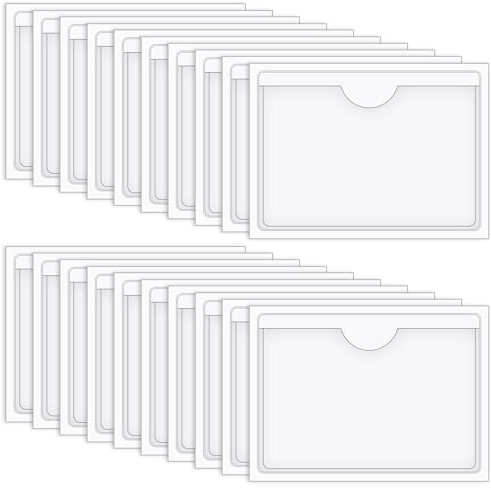 Vicloon Self Adhesive Pocket, 20pcs Adhesive Plastic Card Sleeves, 5 * 7cm Self-Adhesive Business Card Pockets Open Side Business Card Pocket for Organizing and Protecting Your Index Cards
