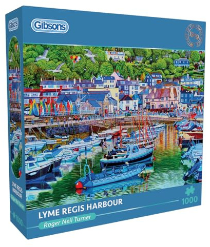 Gibsons Lyme Regis Harbour 1000 Piece Jigsaw Puzzle for Adults - Boats & British Costal Arwork by Roger Turner - Premium Sustainable Puzzle Made in the UK/EU - Great Gift
