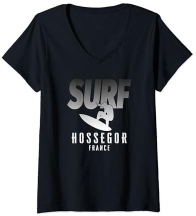 Damen Surf Hossegor, Surfen Hossegor in Frankreich, Cool Surfer T-Shirt mit V-Ausschnitt
