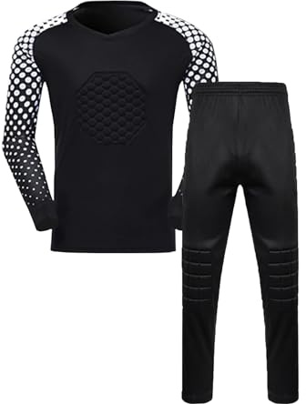ZUYPSK Ensemble maillot de gardien de but de football pour garçon - Maillot de sport et pantalon de sport rembourré à manches longues - Équipement de protection, Noir , 140