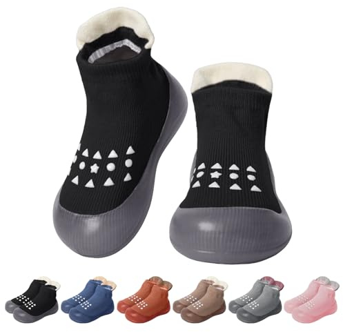 EDOTON Scarpe da Gattonare Scarpine Calze da Passeggio per Bambina Scarpe Calzini per Bambini Scarpe con Suola Morbida Antiscivolo (Nero,12-18 Mesi,23/24)