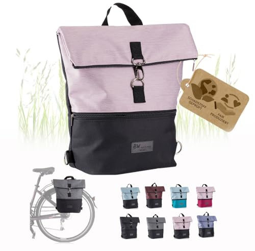 Fahrradtasche mit Rucksackfunktion, Gepäckträgertasche, schwarz-rosa | wasserabweisend & leicht zu befestigen, 20l, für Arbeit, Freizeit & Sport, für Fahrrad & E-Bike