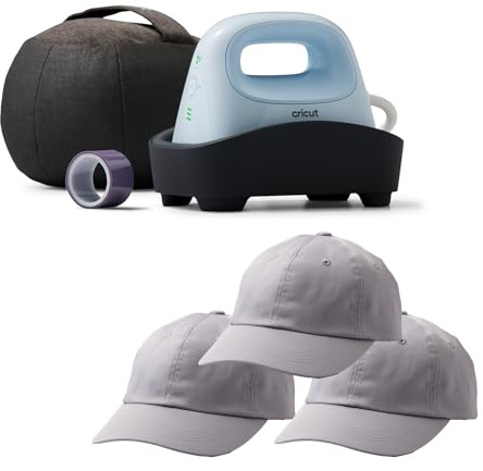 Cricut Hutpresse Starter-Set – inklusive Hut-Wärmepresse und 3 Blanko-Kugelkappen (grau)