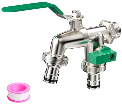 Ghazpmuk Garten Wasserhahn 1/2 Zoll, Mit 3/4 Zoll Adapter, Wasserhahn für Den Garten Universal, Außenwasserhahn Aus Messing Rost, Kugelauslaufhahn, für Garten, Waschmaschine, Regentonne