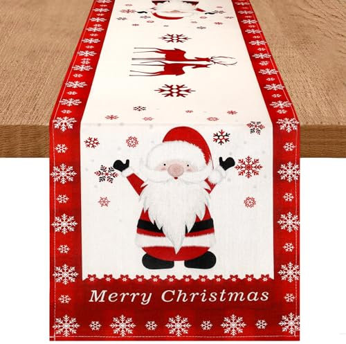 DecorMommt Runner Natalizio da Tavolo Rosso 40x140cm, Runner Tavola Moderno, Addobbi Natalizi per la Casa, per Decorazioni Natalizie Vacanze per la Tavola(Renna Neve Rosso)