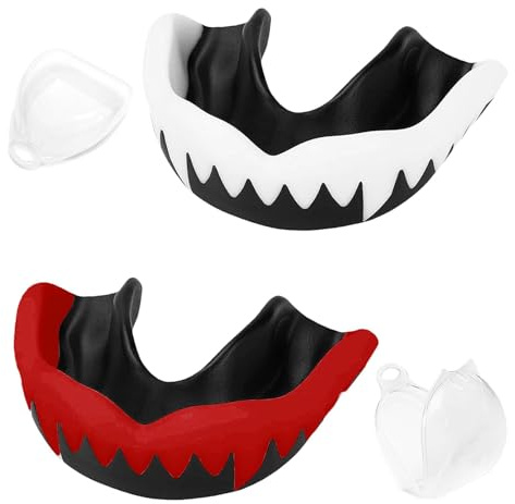 Sports Mouth Guard, 2 Pieces Boxing Mouthguard, Mouthguard, with Carrying Case, Designed for Mixed Martial Arts (MMA), Martial Arts Boxing and Lacrosse, Black and Red, Black and White