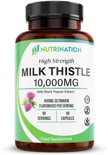 Milk Thistle High Strength 10000mg | Market-Leading Silymarin 400mg per Capsule | 90-Day Supply | Milk Thistle Capsules (Not Tablets) with Black Pepper | Herbal Supplement for Liver Detox | Lab Tested