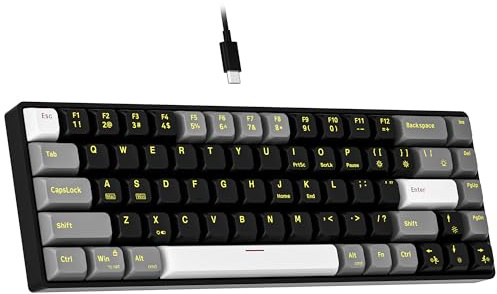 Newmen GM681 Clavier mécanique 60 % 68 touches, clavier mécanique de jeu USB compact, rétroéclairé à DEL personnalisé, remplaçable à chaud, pour PC Gamer, Win Mac, noir/blanc/gris, interrupteur rouge