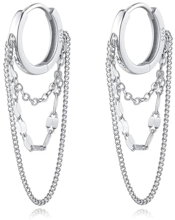 BelleVive kreoler i 925 sterlingsilver för kvinnor, dinglande örhängen, droppörhängen, kedjeörhängen, zirkoniatofs, dinglande med kedja, silverfärger, hängande, för damer