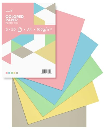 Netuno 100 ark färgat papper pastellfärger (5 x 20) DIN A4 21 x 29,7 cm 160 g pappersblandning blandade färger färgglada blad set tonritpapper pysselpapper färgglada för kreativa projekt blanka kort