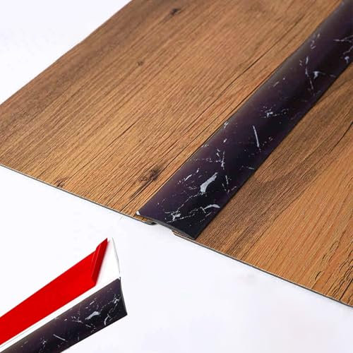 Tira de Umbral Tira Divisoria Plana Decorativa para Piso Laminado con Vetas de Mármol, Barra de Transición Flexible de Alfombra a Baldosa Autoadhesiva, Tira de Unión para Cubrir Espacios(Black,L100cm(