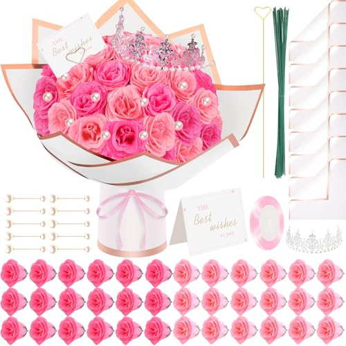 TLY Glitzer-Rosenstrauß, 36 Stück, rosa Blumenstrauß, Geburtstagsgeschenke für Frauen, DIY künstliche Blumen für Mutter, Oma, Ehefrau, Freundin, Muttertag, Abschluss, Jahrestag, Verlobung, Hochzeit