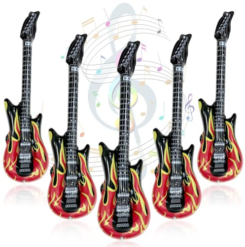5 Pezzi Gonfiabile Chitarra,Chitarra Gonfiabile Rock,Chitarra Gonfiabile Bambini,Strumenti Gonfiabili 100cm,per Carnevali,Festa Compleanno Favori Decorazione (5PCS)