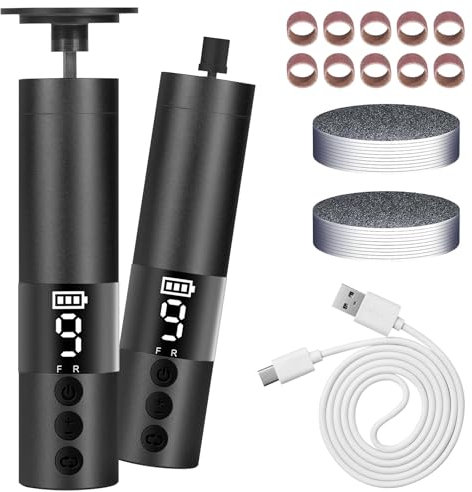 Hornhautentferner Elektrisch, Elektrischer Hornhautentferner mit Fußfeilen und Nagelpolierer, 9 Speeds & 30 Schleifscheiben, Fußpflegeset für rissige Fersen, Hornhaut, abgestorbener (Schwarz)