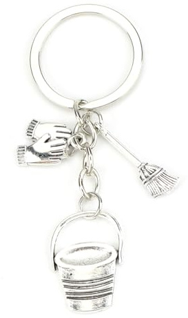 Tranbath Gardening Keychain with Gloves, Broom and Bucket Charms, Unique Allotment and Garden Gifts for Women, Ideal Gardening Present for Female Friends, Inspirational Gift for Women