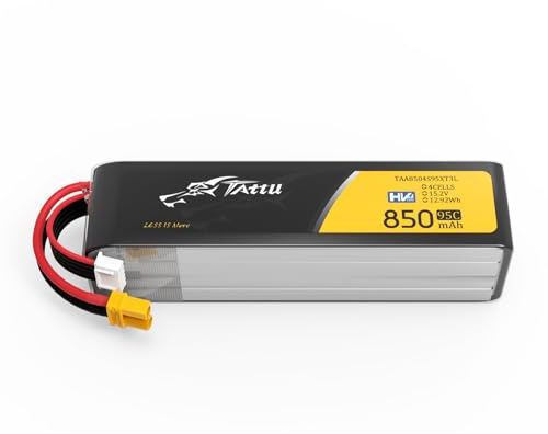 Tattu 4S Batterie LiPo Long-Pack 850mAh 15,2V 95C avec connecteur XT30 – pour Drones FPV Racing, quadricoptères