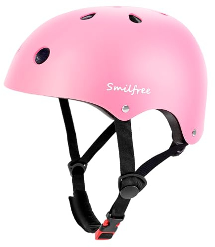 Smilfree Casco da ciclismo per bambini e ragazzi, casco da skater: leggero, per ciclismo, skateboard, scooter, BMX, bambini e adulti (rosa, S)