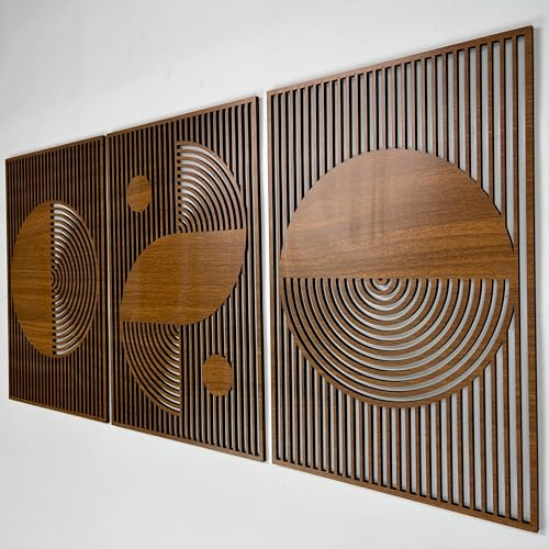 Abstrakte Boho-Holz-Wandkunst, Bauhaus-inspiriertes geometrisches Design, moderne Wanddekoration, 3-teiliges Holz-Set, Statement-Geschenk für Zuhause