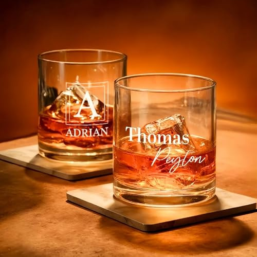Vaso De Whisky Grabado Personalizado, Vaso De Diseño Personalizado For Hombre, Regalo De Whisky Único For Papá, Esposo, Cumpleaños, Aniversario, Navidad, Monograma(10oz)