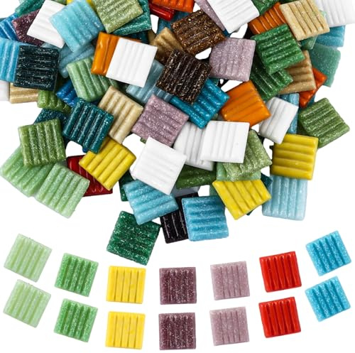 MUXHEL 1kg Mosaikfliesen (2x2 cm, ca. 340 Stück), Mosaiksteine zum Basteln, Mosaiksteine, Mosaik Mix, Glassteine zum Basteln, bunte Mischung, für DIY Kunsthandwerk