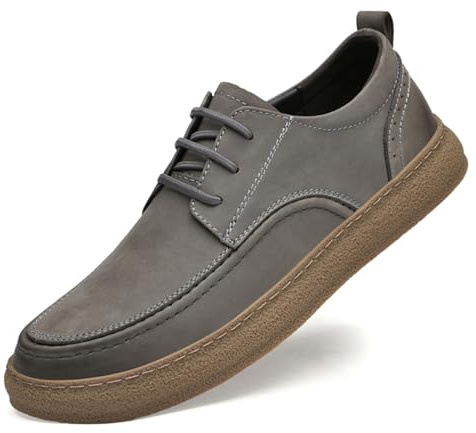 Zapatillas de piel para hombre, cómodas, sin cordones, estilo retro, para negocios, casuales, gris, 45 EU