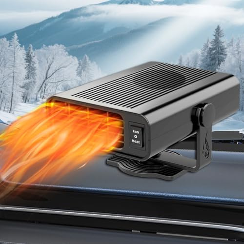 200W 12V Chauffage Ventilateur Voiture, Portable Chauffage Rapide et Ventilation avec Allume-Cigare Base Pivotante 360°, Désembueur et Dégivrageur pour Pare-brise, Idéal pour Voiture, SUV, Taxi