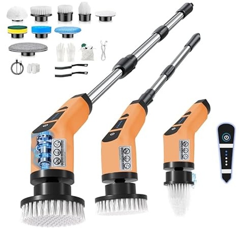 Brosse Rotative Nettoyage Electrique,avec 9 Têtes Interchangeables,Manche Télescopique Ajustable,Rechargeable Brosse Nettoyage Salle de Bainpour La Salle De Bain,La Cuisine,La Voiture,Le Sol