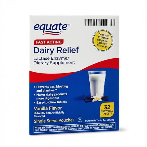 Dairy Relief 32 Chewable Tablets, Lactase for Lactose Intolerance Pills, Lactase Enzyme Lactose Pills, Dairy Pills for Lactose Intolerance (Pack of 1)