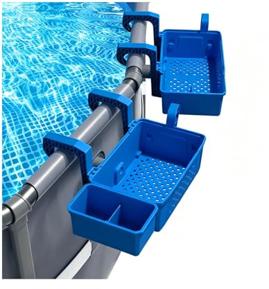 Cesta de almacenamiento junto a la piscina con portavasos y gancho para colgar, organizador de accesorios de piscina de gran capacidad, cesta colgante ideal para almacenamiento en cubierta y gestión