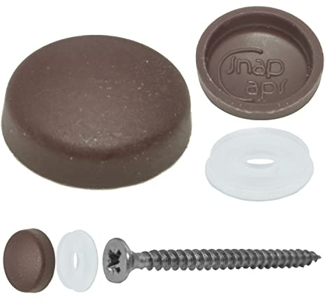 Snap-On Two Piece Dome Screw Cover Caps - Pack of 50 Large Gloss Caps & Bases : Chocolate Brown