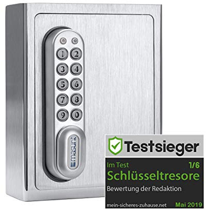 masunt Caja fuerte para llaves 1120 E Code | innovadora asignación de códigos online a distancia | caja fuerte electrónica para llaves de acero inoxidable macizo V2A Plata 17,9 x 13,8 x 8,9 cm