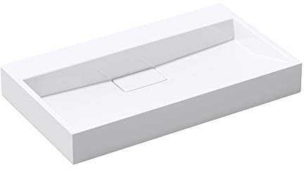 doporro Lavabo Suspendu avec Bonde Vasque à Poser Blanc 80x46x11cm Lave Mains Rectangulaire sans Perçage de Robinet Colossum19