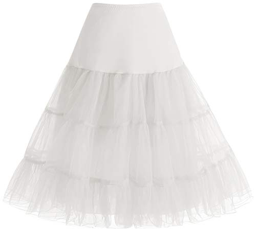 Bbonlinedress Organza 50s Vintage Rockabilly Petticoat Retro Underskirt Knee Length Crinoline Half Slips Ivory M